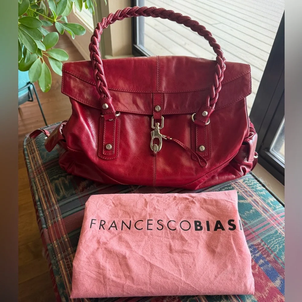 Francesco Biasia Red Leather Handbag Satchel Purse: MINT condition 💄👠 - Picture 2 of 9